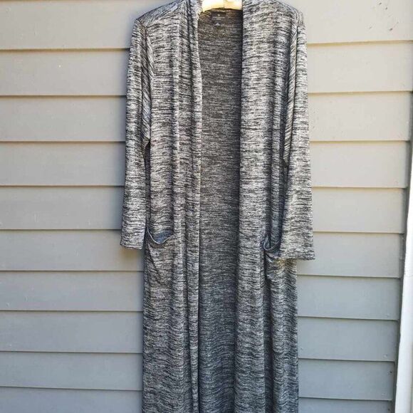 Worthington Maxi Black Gray Marled Open Front Cardigan size OX - Picture 1 of 11